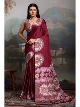 Mysilklove - Women Maroon Modal Printed Saree with Unstitched Blouse