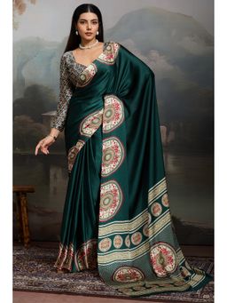 Mysilklove - Women Green Modal Printed Saree with Unstitched Blouse