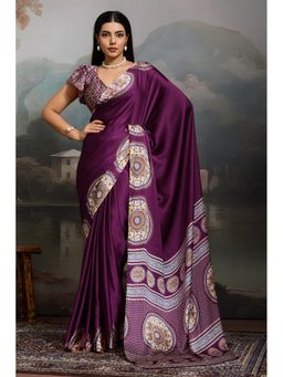Mysilklove - Women Purple Modal Printed Saree with Unstitched Blouse