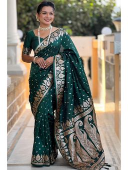 SGF11 - Women Green Kanjeevaram Woven Handloom Saree with Unstitched Blouse