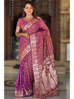 SGF11 - Women Purple Woven Handloom Saree with Unstitched Blouse