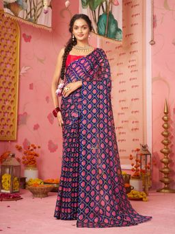 Garden VARELI - Women Blue Chiffon Printed Saree Without Blouse