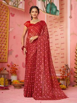Garden VARELI - Women Maroon Chiffon Abstract Printed Saree Without Blouse