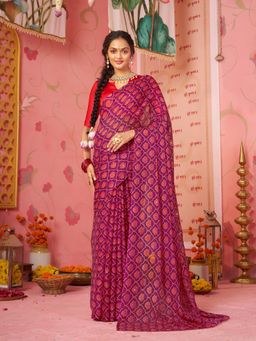 Garden VARELI - Women Purple Chiffon Printed Casual Saree Without Blouse
