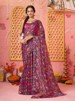 Garden VARELI - Women Chiffon Abstract Print Saree Without Blouse