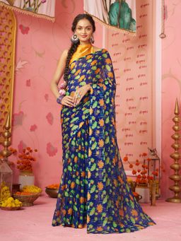 Garden VARELI - Women Blue Printed Saree Without Blouse