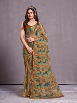 Garden VARELI - Women Brown Abstract Printed Saree Without Blouse