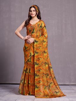 Garden VARELI - Women Orange Chiffon Printed Saree Without Blouse