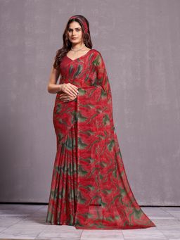 Garden VARELI - Women Chiffon Abstract Printed Casual Saree Without Blouse