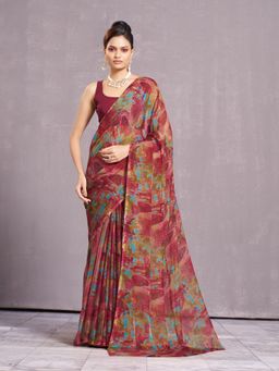 Garden VARELI - Women Brown Abstract Printed Saree Without Blouse