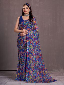 Garden VARELI - Women's Blue Abstract Printed Saree Without Blouse