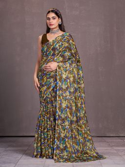 Garden VARELI - Women Multicolour Chiffon Printed Saree Without Blouse