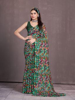 Garden VARELI - Women Multicoloured Chiffon Printed Saree Without Blouse