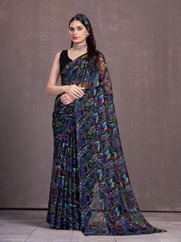 Garden VARELI - Women Chiffon Abstract Printed Causal Saree Without Blouse