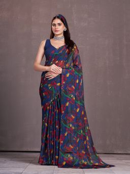 Garden VARELI - Women's Blue Chiffon Printed Saree Without Blouse