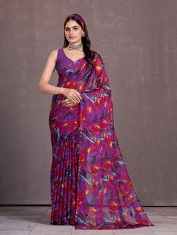 Garden VARELI - Women Chiffon Abstract Printed Saree Without Blouse