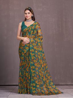 Garden VARELI - Women's Chiffon Floral Print Causal Saree Without Blouse
