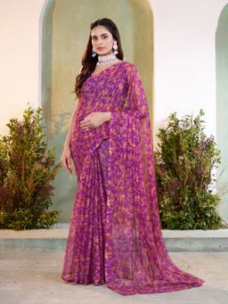 Garden VARELI - Women Chiffon Floral Printed Saree Without Blouse