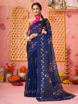 Garden VARELI - Women's Chiffon Floral Printed Saree Without Blouse