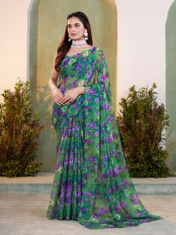 Garden VARELI - Women Chiffon Floral Printed Causal Saree Without Blouse