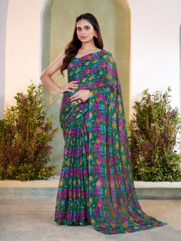 Garden VARELI - Women's Chiffon Floral Printed Saree Without Blouse