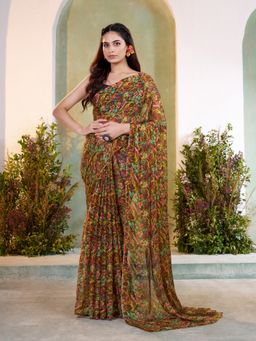 Garden VARELI - Women's Multicolour Chiffon Printed Saree Without Blouse