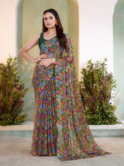 Garden VARELI - Women's Chiffon Floral Print Saree Without Blouse