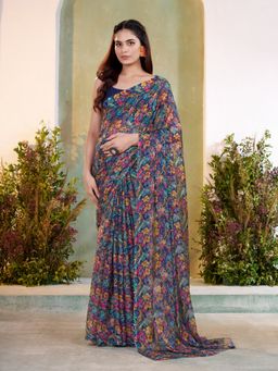Garden VARELI - Women's Multicolour Chiffon Printed Saree Without Blouse