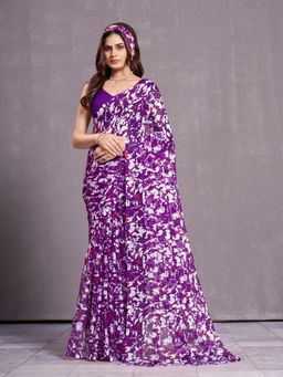 Garden VARELI - Women Purple Chiffon Abstract Printed Saree Without Blouse