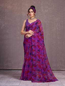 Garden VARELI - Women's Multicolour Chiffon Printed Saree Without Blouse