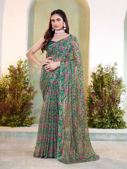 Garden VARELI - Women's Multicolour Chiffon Floral Printed Saree Without Blouse