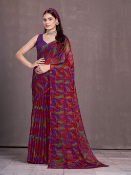 Garden VARELI - Purple Abstract Printed Saree Without Blouse