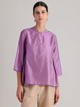 Pink Fort - Women Purple Poly Silk Solid Regular Fit Top