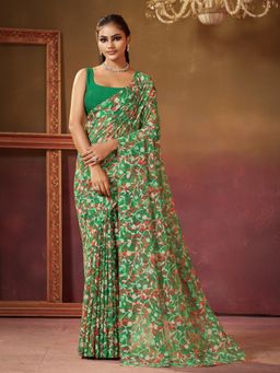 Garden VARELI - Women Green Viscose Saree with Unstitched Blouse