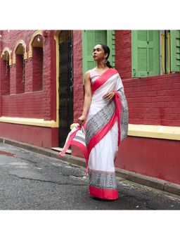 Anjaneya Sarees - Women White Printed Saree with Unstitched Blouse