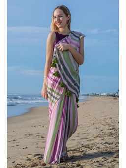 Anjaneya Sarees - Women Linen Blend Printed Saree with Unstitched Blouse