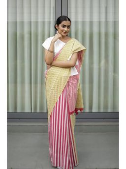 Anjaneya Sarees - Women Multicolour Striped Printed Saree with Unstitched Blouse