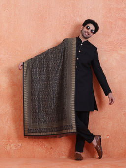 KISAH - Men's Dark Green Silk Blend Jacquard Dupatta