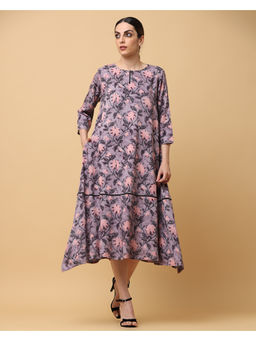 Black & Blah Blah - Relaxed Fit Floral Printed Tiered Pure Cotton Midi Dress