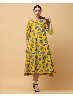 Black & Blah Blah - Relaxed Fit Floral Printed Tiered Pure Cotton Midi Dress