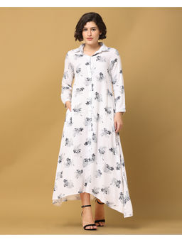 Black & Blah Blah - Relaxed Fit Floral Printed A-Line Liva Rayon Midi Dress