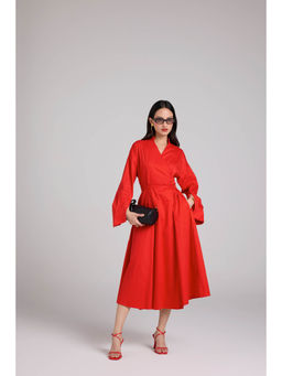 Qua - V-neck Midi Wrap Dress (Set of 2)