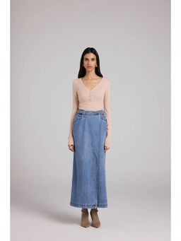 Qua - Blue Denim Wrap Column Skirt