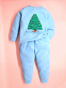 CHERRY CRUMBLE BY NITT HYMAN - Blue Embroidered Winter Nightsuit (Set of 2)