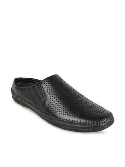 REGAL - Men Black Solid Laser Cut Leather Mules