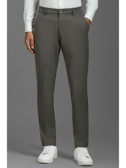 Louis Philippe - Men Grey Textured Flat Front Casual Trouser