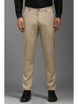 Louis Philippe - Men Beige Textured Flat Front Casual Trouser