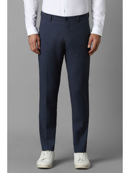 Louis Philippe - Men Navy Blue Textured Flat Front Casual Trouser
