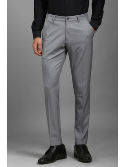 Louis Philippe - Men Grey Textured Flat Front Casual Trouser
