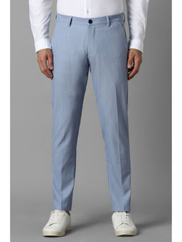 Louis Philippe - Men Light Blue Textured Flat Front Casual Trouser